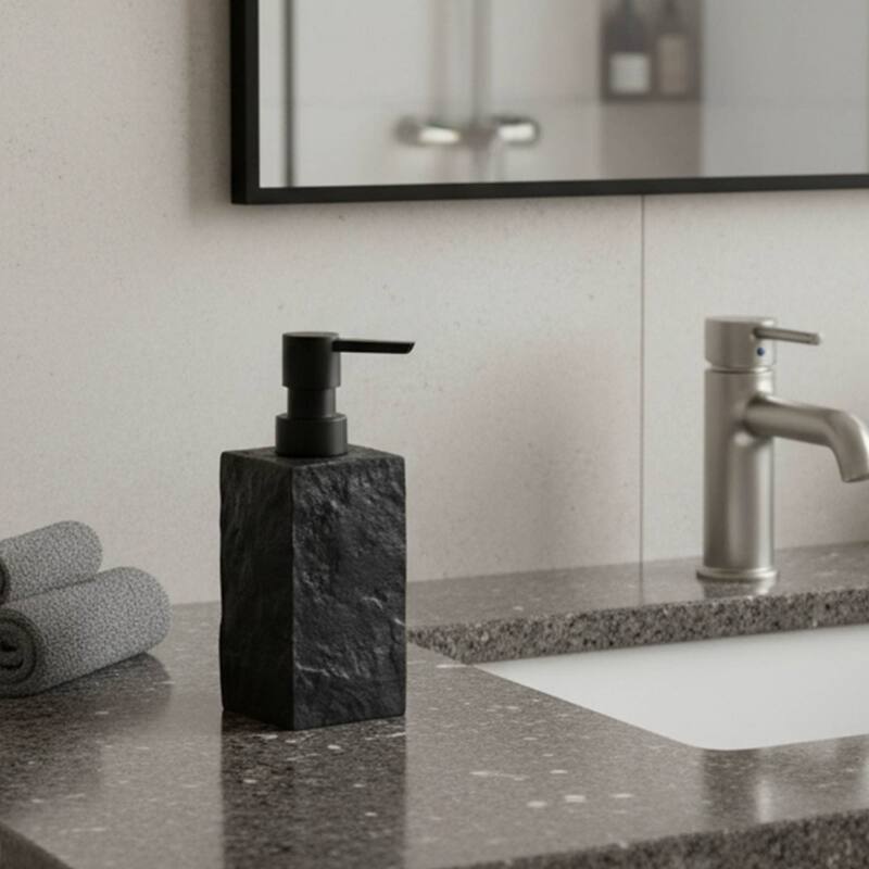 Collection Stone Effect Bath Accessory Set-4 pieces - Lotion Soap Dispenser Only - Black