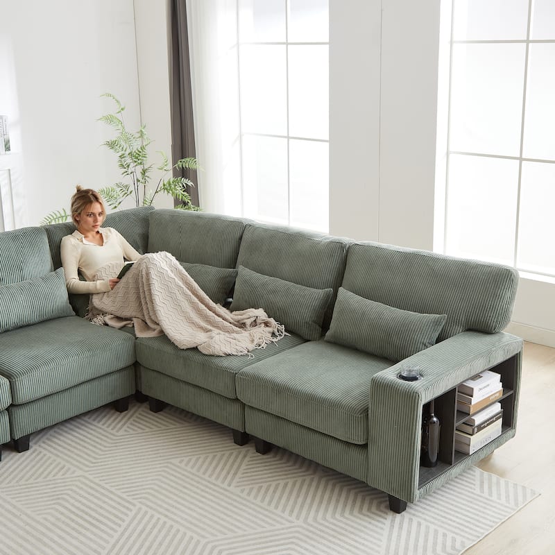 102.75" Corduroy L-Shaped Modular Sectional Sofa with Storage