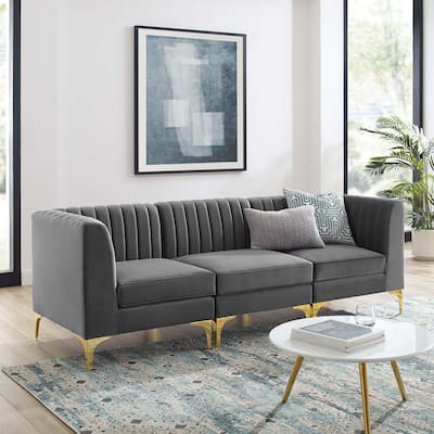 Triumph Channel Tufted Performance Velvet 3-Seater Sofa