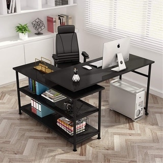 L-Shaped Computer Desk with Storage Shelves Rotating Desk - On Sale ...