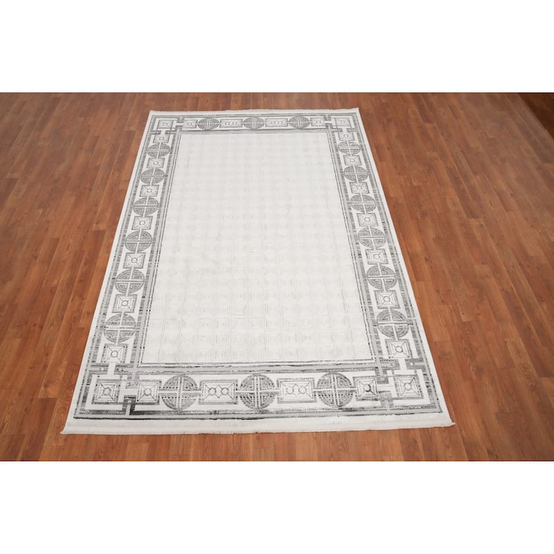 Machine Made Oriental Polyester Carpet Modern Geometric Beige & Ivories Modern Area Rug - 7' 8'' X 5' 2''