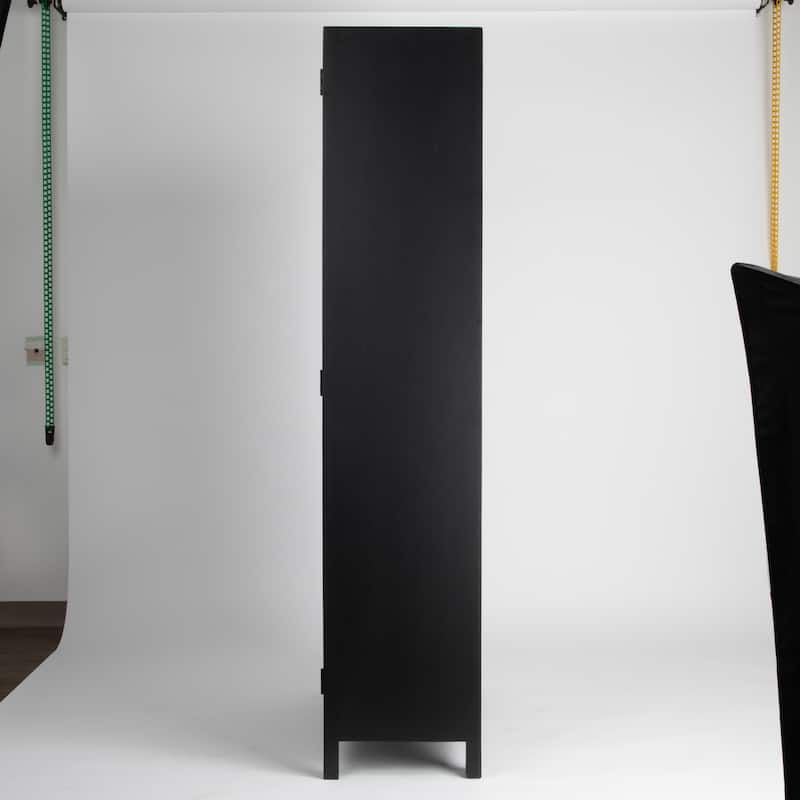 Mango Wood and Cane Curio Cabinet with 3 Shelves and 2 Doors