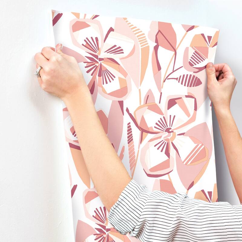 A-Street Prints Nathalie Coral Abstract Blooms Wallpaper