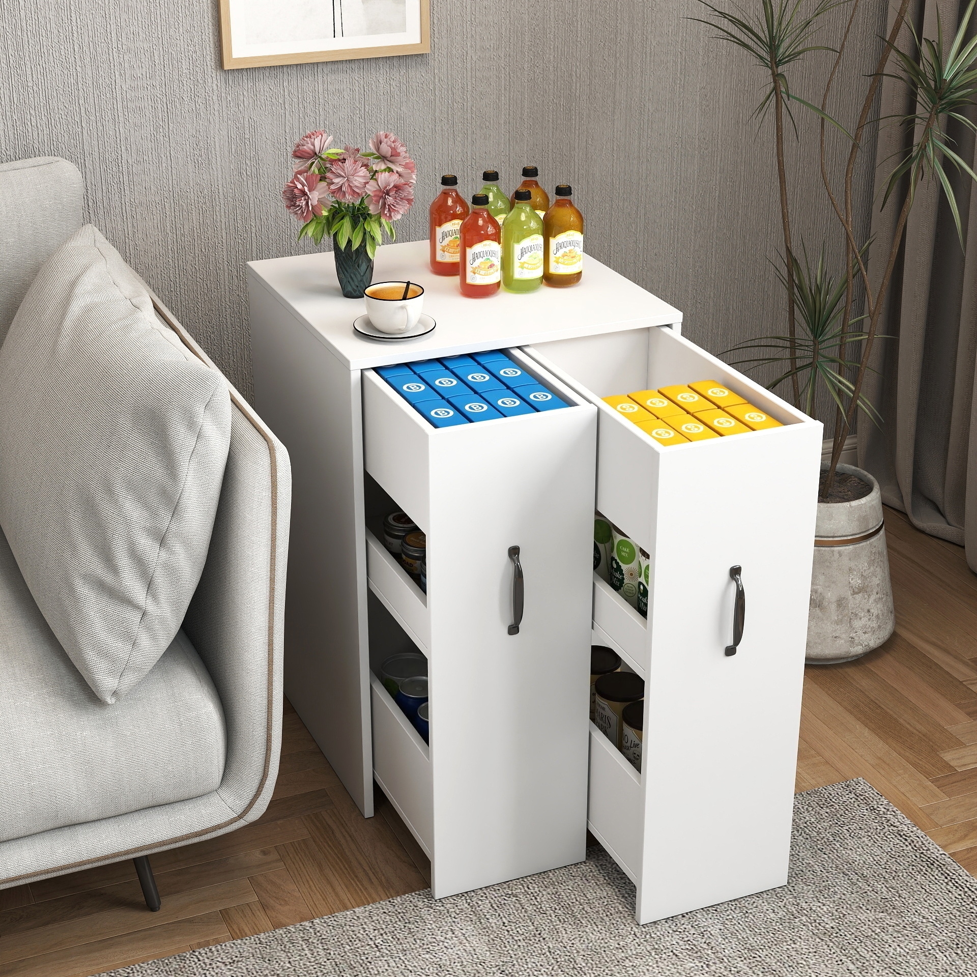 3 Tier Floor Standing Bookcase,Slide Out Drawer Storage Bookcase File Cabinet,Pull Out Mobile with Door Dustproof File Cabinet