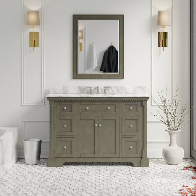 KitchenBathCollection Sydney 48" Bathroom Vanity with Carrara Marble Top - Weathered Gray