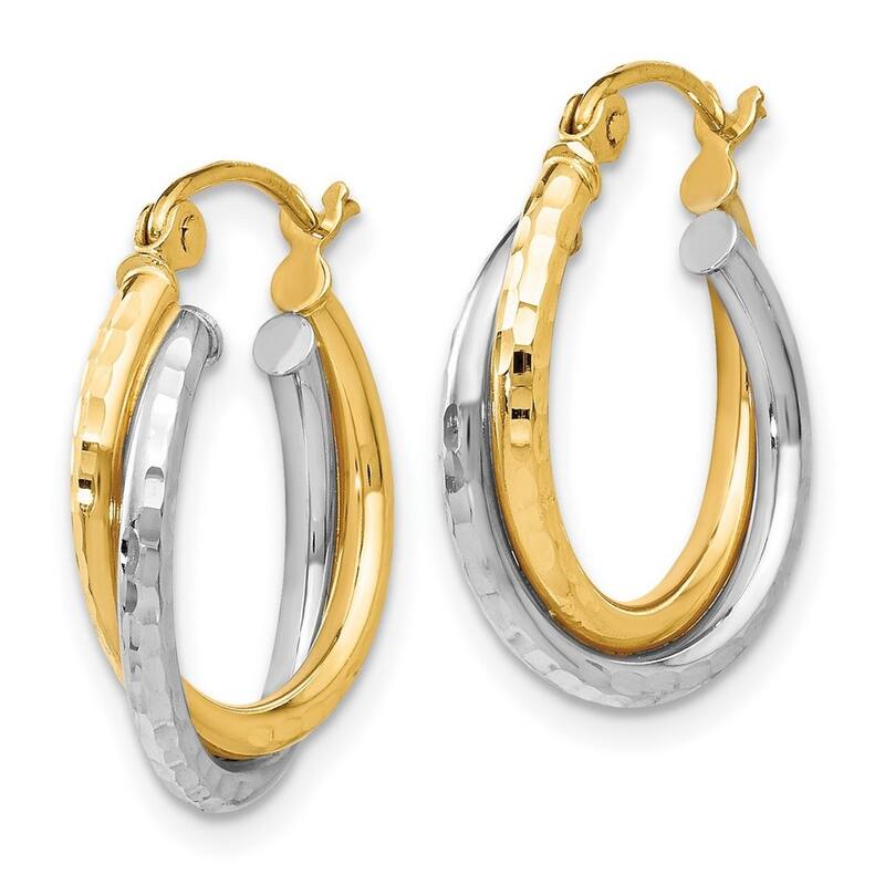 Curata 14k Two Tone Gold Twisted Diamond Cut 17mm Double Hoop Earrings