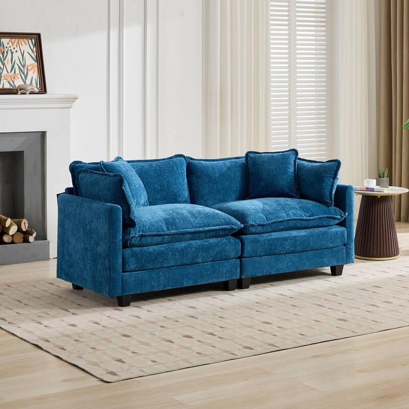 Cloud Sofa LoveSeat (Ottoman is not included), Modern Sectional Couch, Comfy Double Layer Upholstered Seat Cushion - Blue