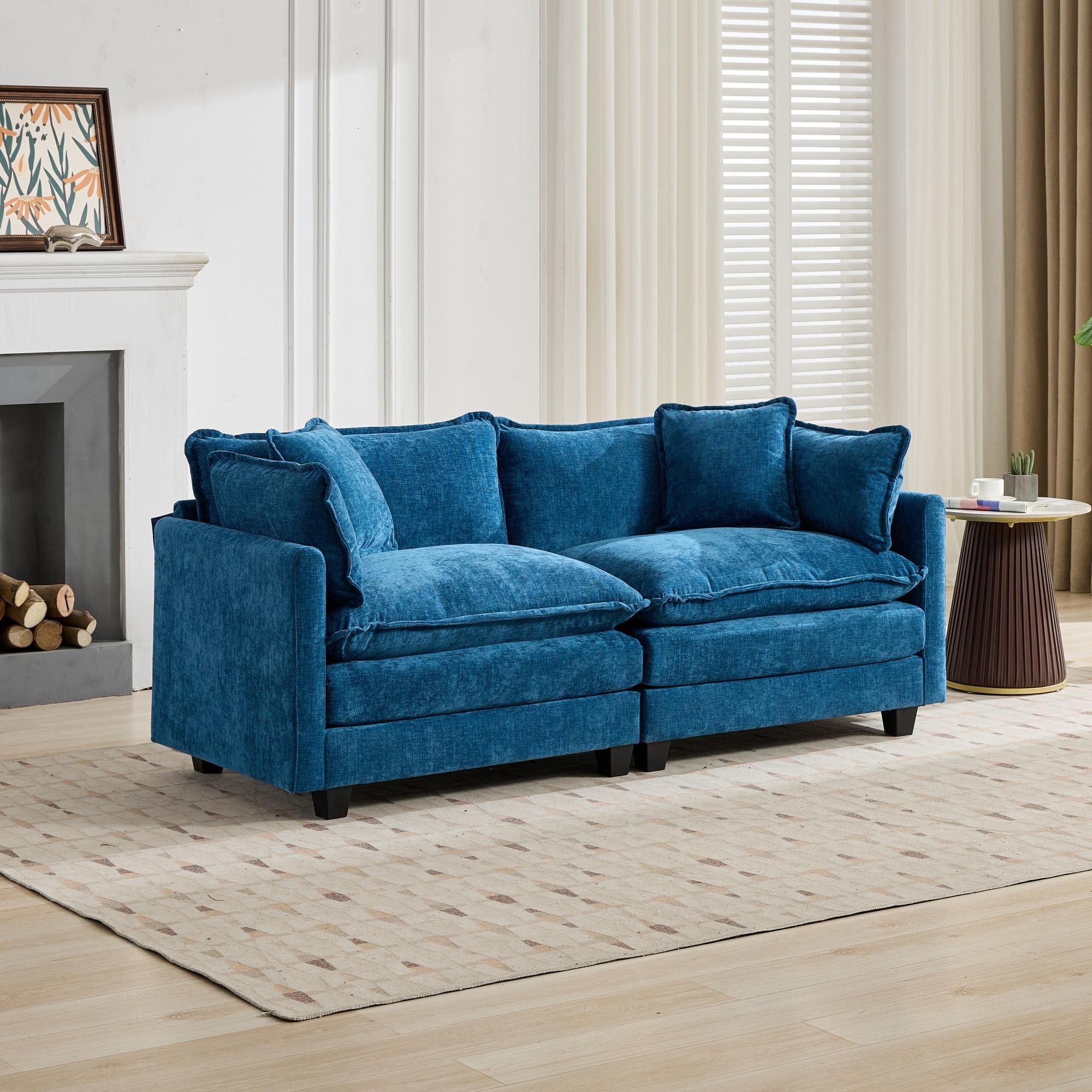 Modern Chenille Sofa, 2-Seater Loveseat with Plush Removable Cushions