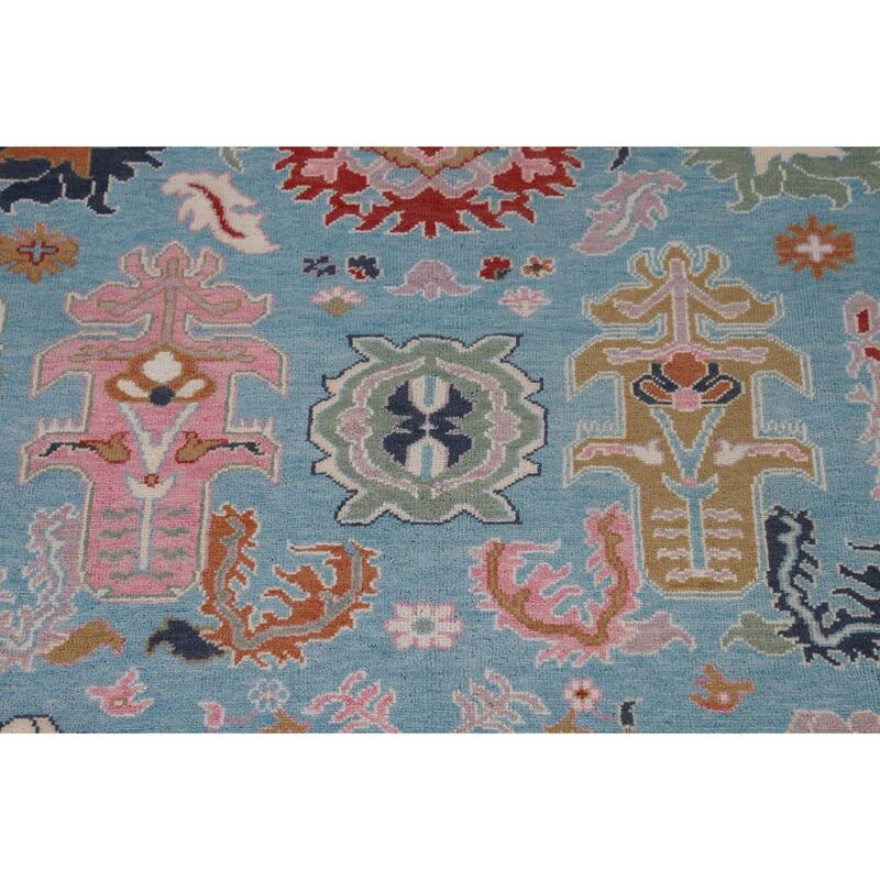 Light Blue Oushak Area Rug Handmade Oriental Wool Carpet - 7'11" x 9'11"