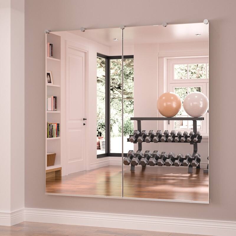 Keonjinn Frameless Tempered Glass Gym Mirror Wall Mounted for Gym, Yoga, Dance Studio - 48x24-2PCS