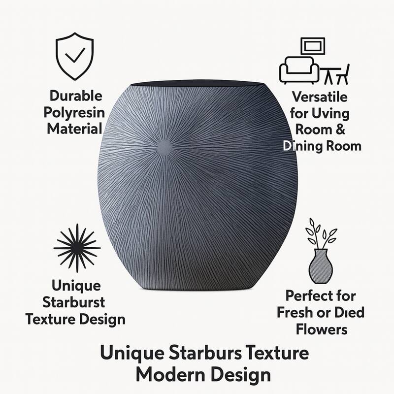 Aria Home Gray Oval Polyresin Vase Modern Sculptural Home Decor Accent