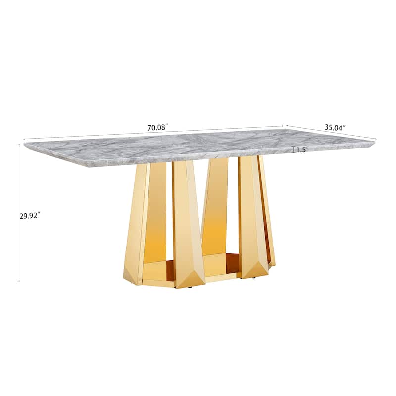 GDFStudio - Rose Series 70'' Rectangle Faux Marble Dining Table 6 People with Modern Large Size