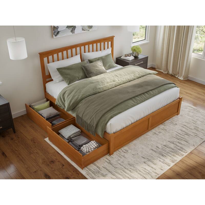 Mission Platform Bed with Footboard and Storage Drawers