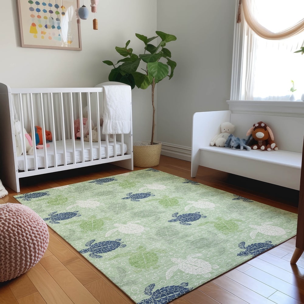 Premium Washable Super Soft Coastal Turtles Mayfield Rug