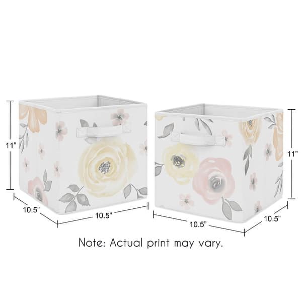 Yellow and Pink Watercolor Floral Foldable Fabric Storage Bins - Blush ...