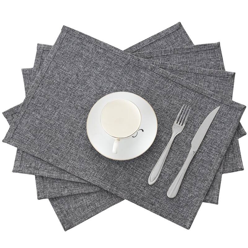Linen Placemats Set of 4, Heat Resistant Dining Table Place Mats , Machine Washable - Set of 4 - Grey