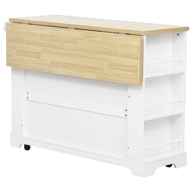 Drop Leaf Dining Table, Pull Out Trash Can Storage Kitchen Island, Rolling Kitchen Cabinet with Power Outlet