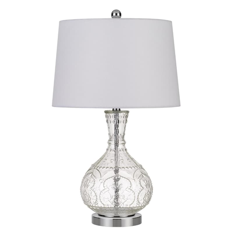 Dimmable 27 Inch Clear Metal Table Lamp with White Fabric Shade - 16" x 16" x 27" - Clear-White