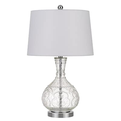 Dimmable 27 Inch Clear Metal Table Lamp with White Fabric Shade - 16" x 16" x 27"