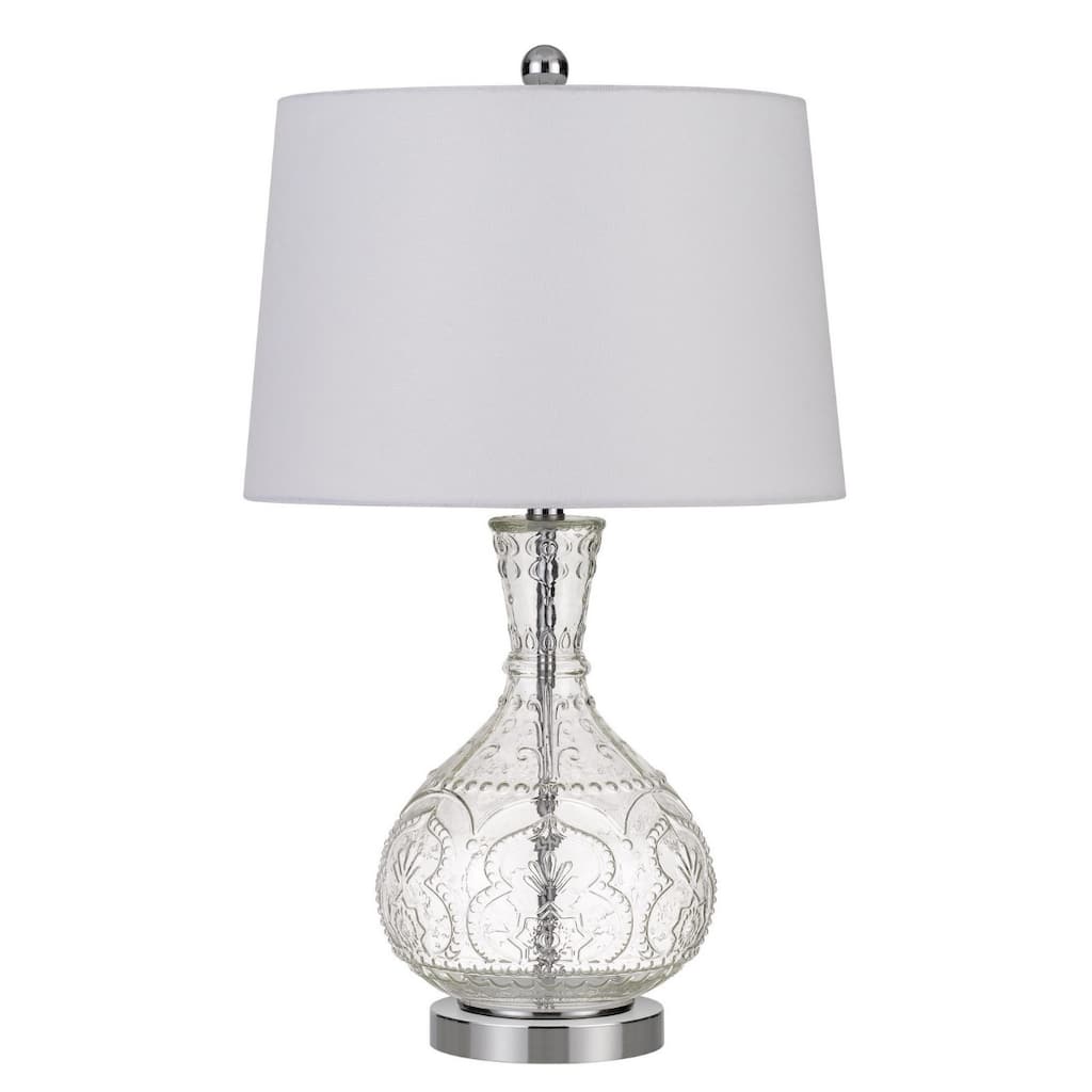 Dimmable 27 Inch Clear Metal Table Lamp with White Fabric Shade - 16" x 16" x 27"