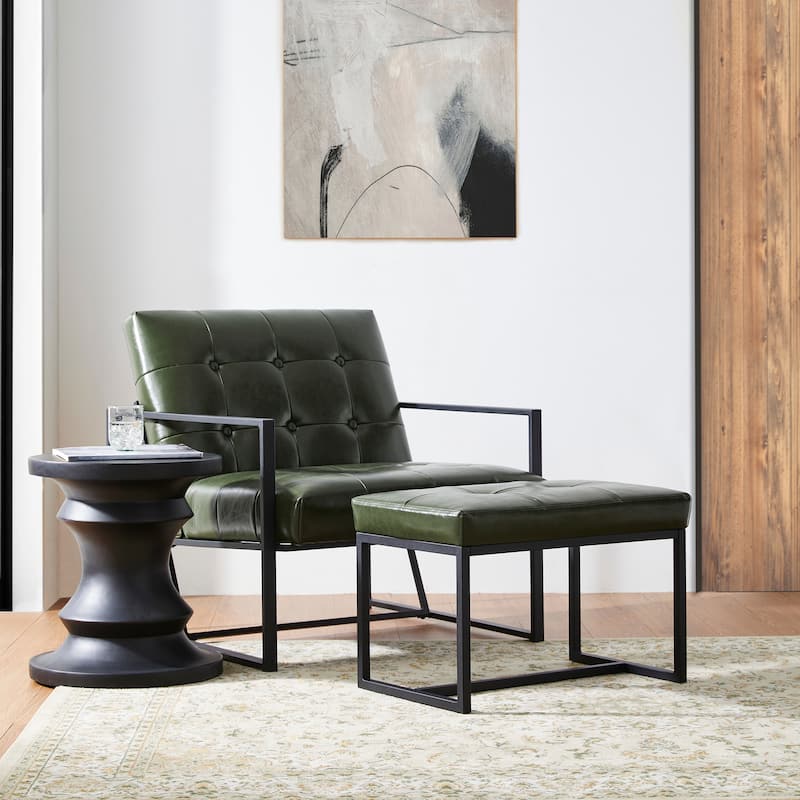 Glitzhome Set of 2 24"W Modern PU Leather Button-tufted Ottoman Foot stool