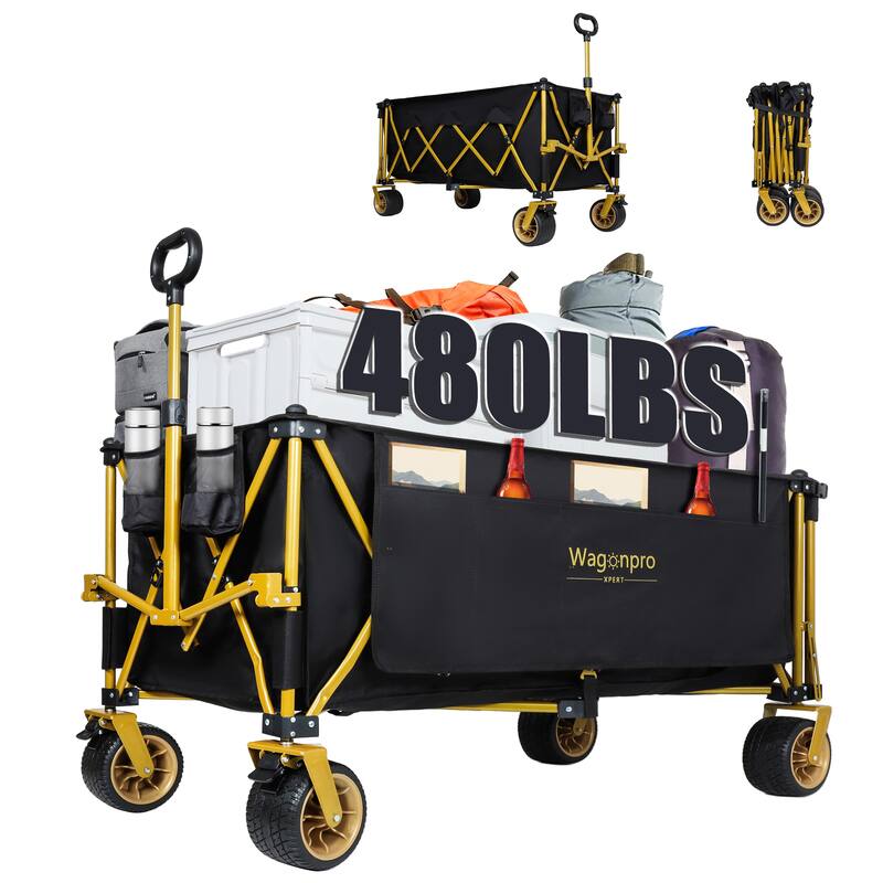 67.5 Inch Extra-Long Utility Wagon with Tailgate - 480lb Capacity All-Terrain Heavy-Duty Cart, Black