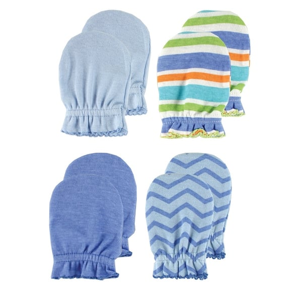slide 1 of 1, Luvable Friends Baby Boy Cotton Scratch Mittens 4pk, Blue Solid, One Size - Blue Solid One Size - Blue Solid