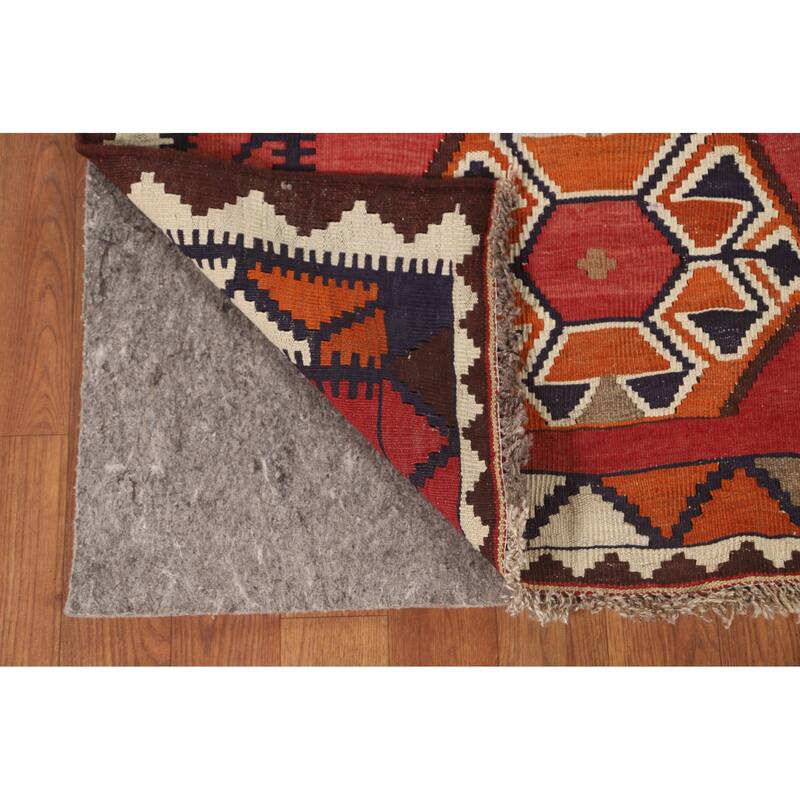 Geometric Kilim Qashqai Persian Vintage Rug Flatweave Wool Carpet - 4'3" x 6'7"