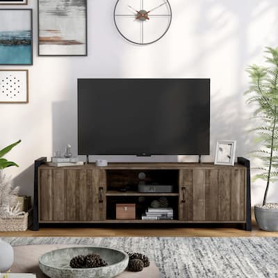 Carson Farmhouse Reclaimed Oak 66-inch 6-Shelf TV Stand