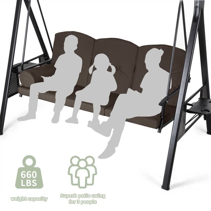 3-Person Metal Patio Swing with Canopy and Cushions
