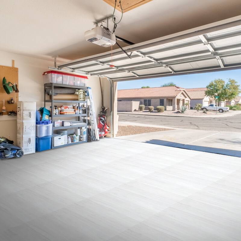 Interlocking Floor Mat - Gray Wood Print, 12 Pieces and Borders