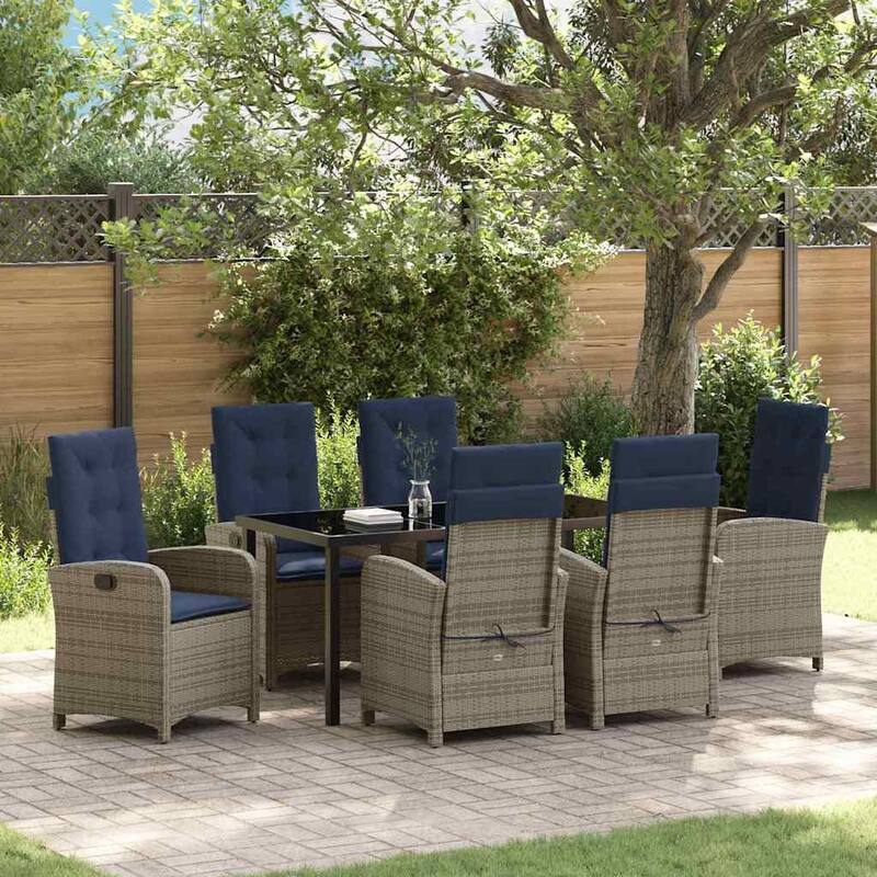 vidaXL Garden Dining Set with Cushion Grey Poly Rattan - Grey-22.44x23.03x43.31 in.