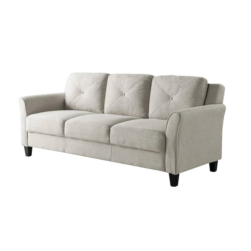 Modern 3-Seater Microfiber Upholstered Sofa with Tufted Cushions and Flared Arms Black Legs - 32.7'' H X 78.7'' W X 31.5'' D - Cream