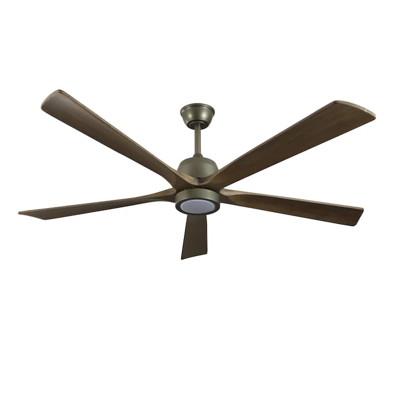 60" Wood Ceiling Fan with Light and Remote Control,6-Speed Noiseless Reversible DC Motor, Ceiling Fan