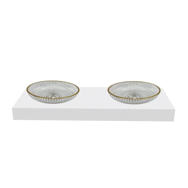 Lucine 21" Oval Decorative Crystal Vessel Sinks With White Base - 60"Countertop - 21"Clear With Gold Rim