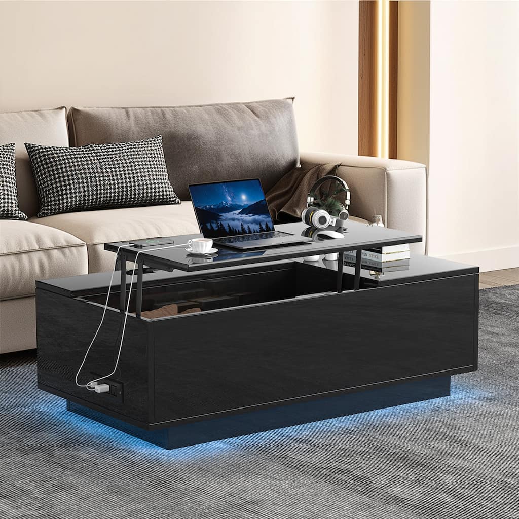 Pocassy 47" Modern LED Coffee Table with Lift Top Coffee Table