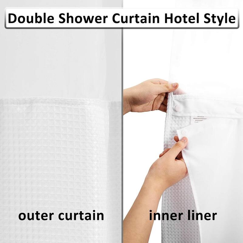 SPRING Waffle Shower Curtain with Snap-in Fabric Liner & Hooks