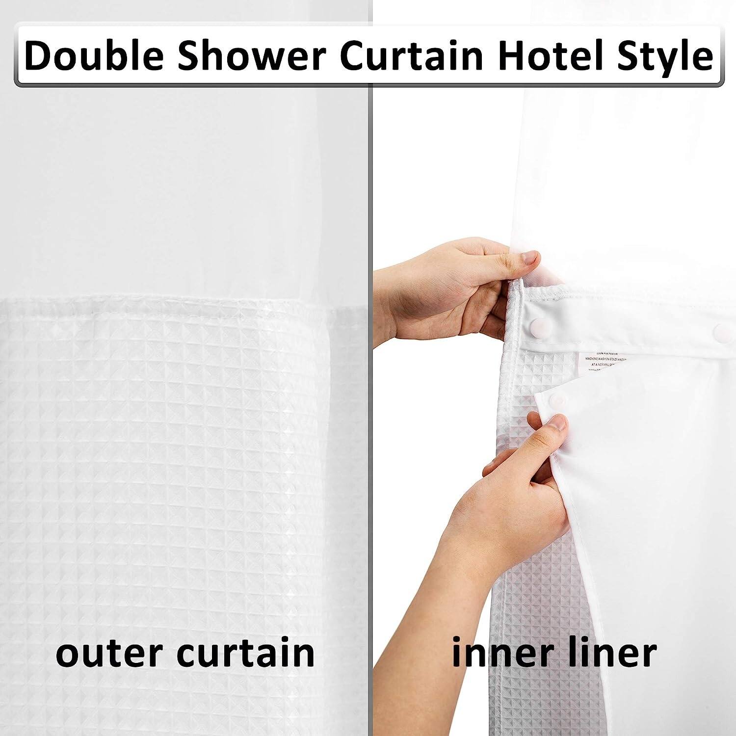 Waffle Weave Shower Curtain with Snapin Fabric Liner & Hooks Set Bed Bath & Beyond 39575923