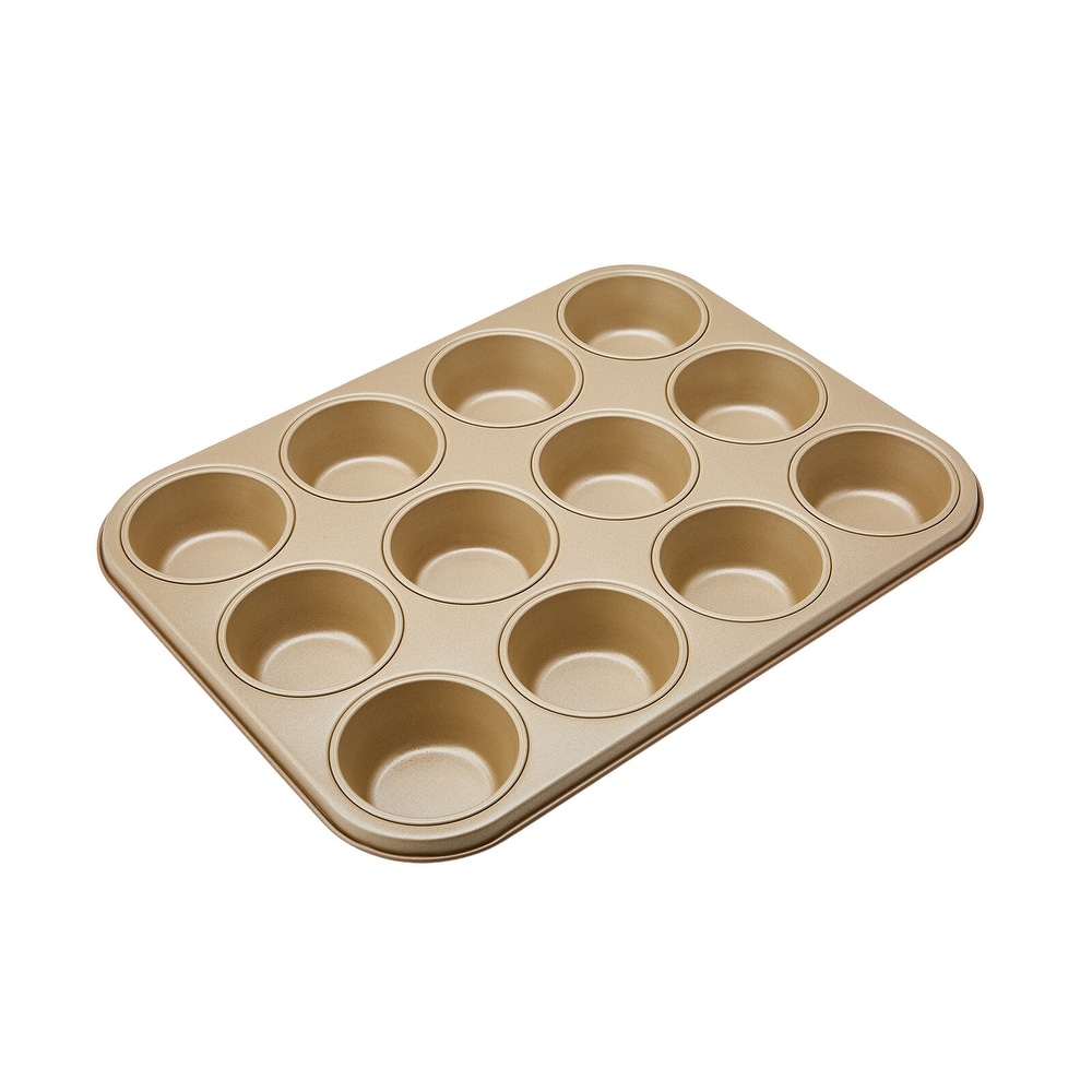 Glad Muffin Pan Nonstick-Heavy Duty Metal Cupcake Tin with Small Baking,  Mini 12-Cup, Gold