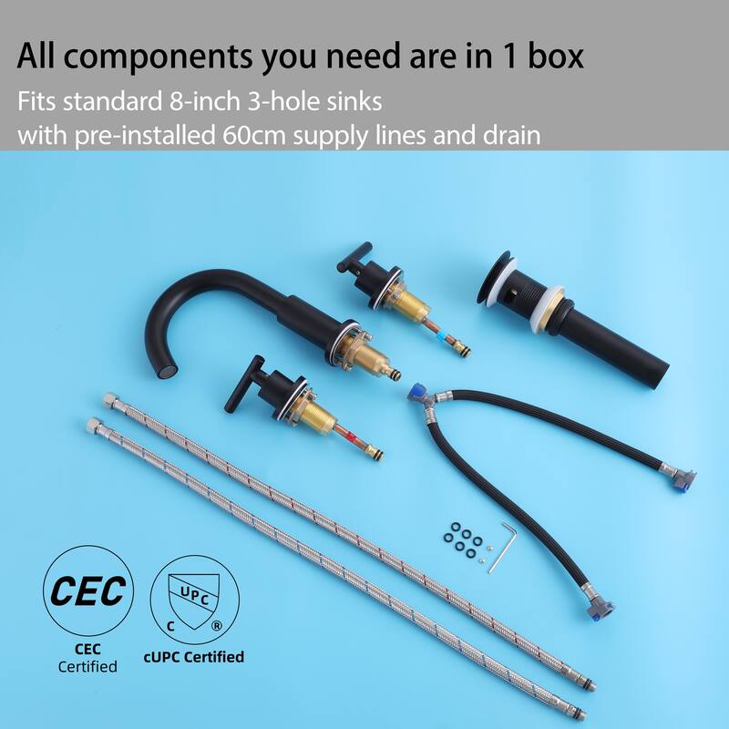 Modland Widespread 3-Hole Bathroom Faucet, 500K Cycle Ceramic Cartridge, 360 Swivel Spout & CEC Certified (Black/Gold/Nickel)