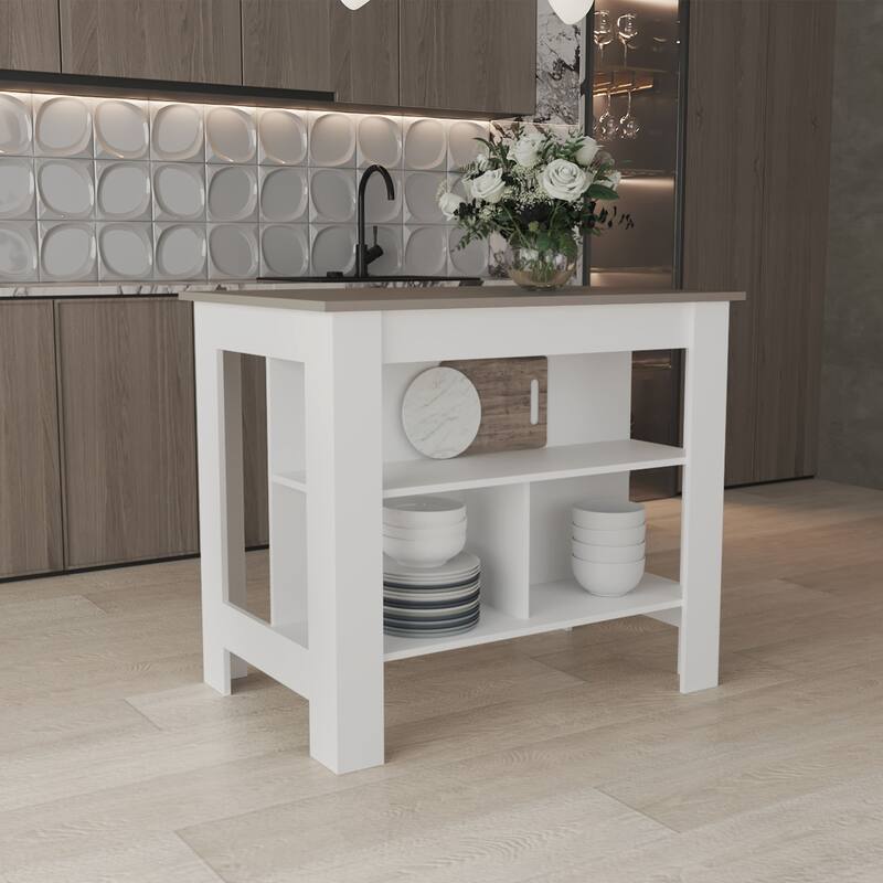 Kitchen Island 35.4" H, with 3 Shelves