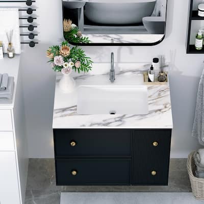 31 Inch Marble Vanity Top,Bathroom Vanity Top with Undermount Rectangular Middle Sink and 4 Inch Height Backsplash