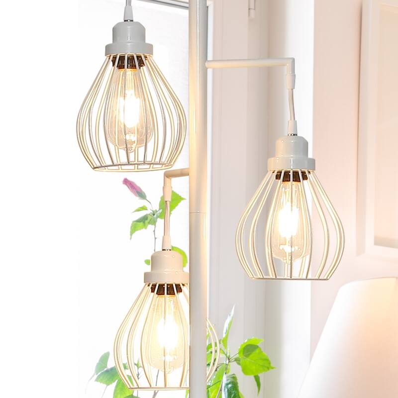 Brightech Teardrop 68 in. Industrial 3-Light LED Super Bright Floor Lamp with 3 Black Metal Teardrop Shades