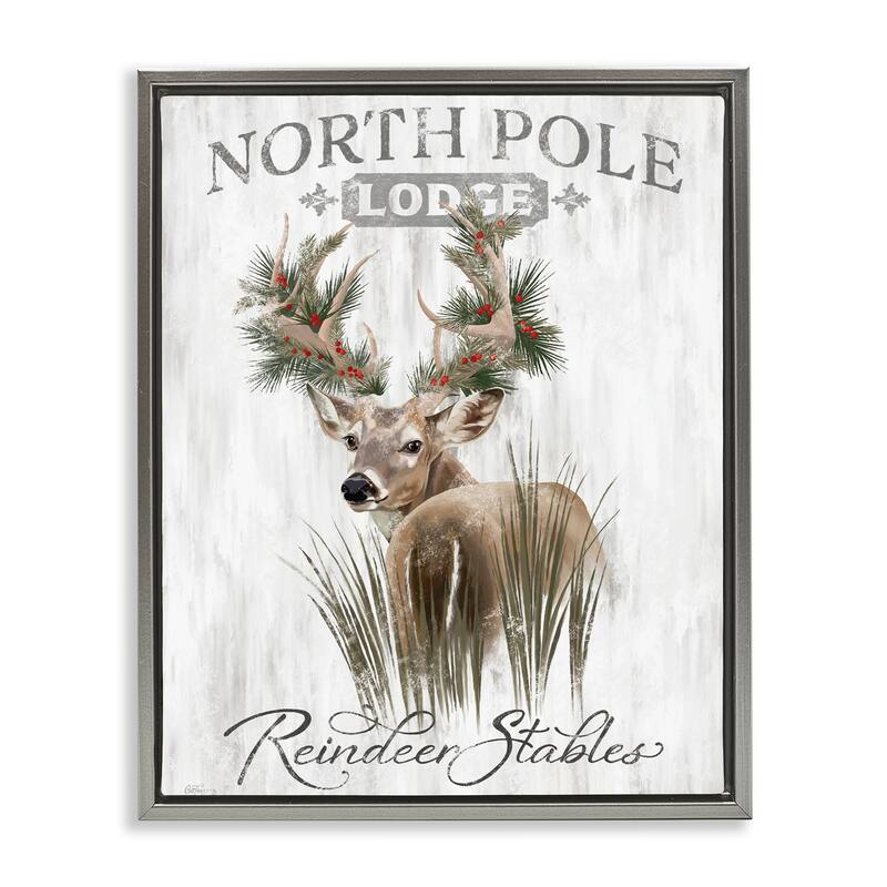 Stupell Festive Winter Reindeer Lodge Framed Floater Canvas Wall Art Design By Cat Thurman Designs - 25 x 31 - Grey