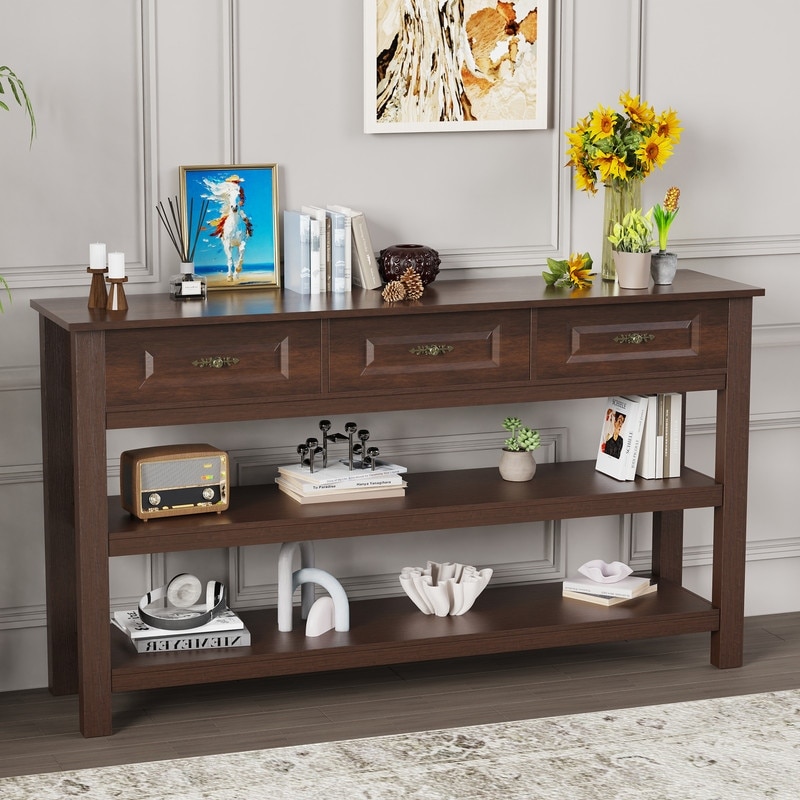 Farmhouse Style Console Table With 3 Drawers