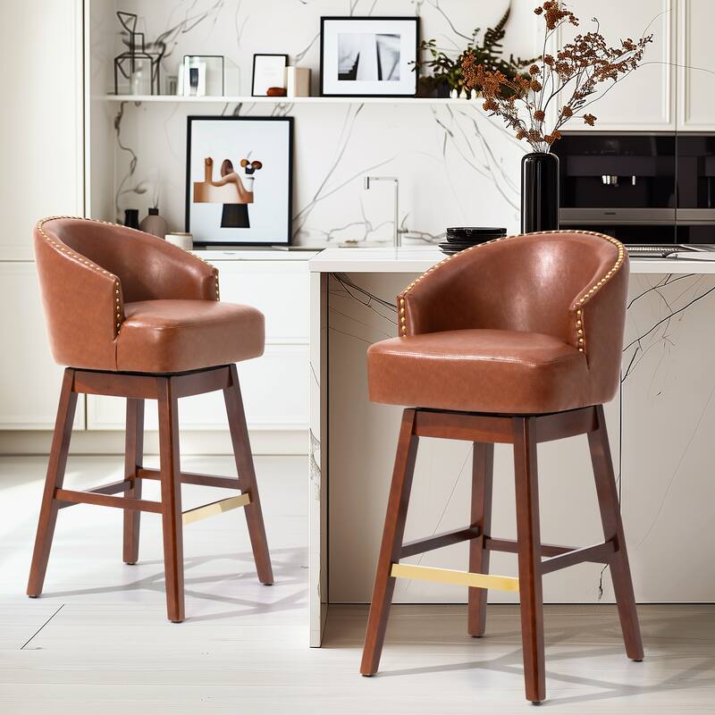 31.9"H Height Solid Wood Swivel Indoor BarStools Set of 2 or 4 - Set of 2 - Brown