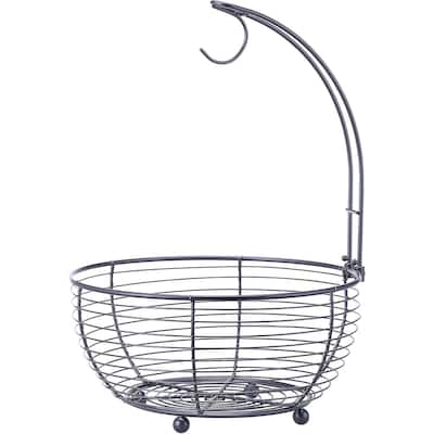 Tabletop Wire Fruit Basket Bowl Stand with Banana Hanger
