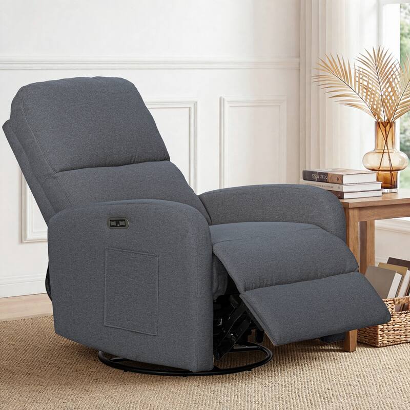 INK IVY Dakota Power Recliner 3-in-1 with Swivel, Glider, USB Ports - Grey