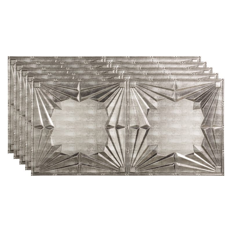 FASÄDE Art Deco Decorative Vinyl 2ft x 4ft Glue Up Ceiling Panel in Crosshatch Silver (5 Pack) - 5 Pack - Crosshatch Silver