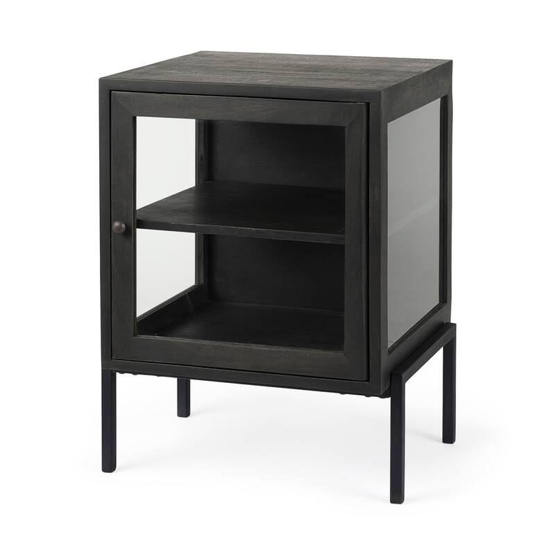 Arelius Light Brown Solid Wood w/ Black Metal Frame End/Side Table - 20.0L x 18.0W x 26.0H - Dark Brown - Wood